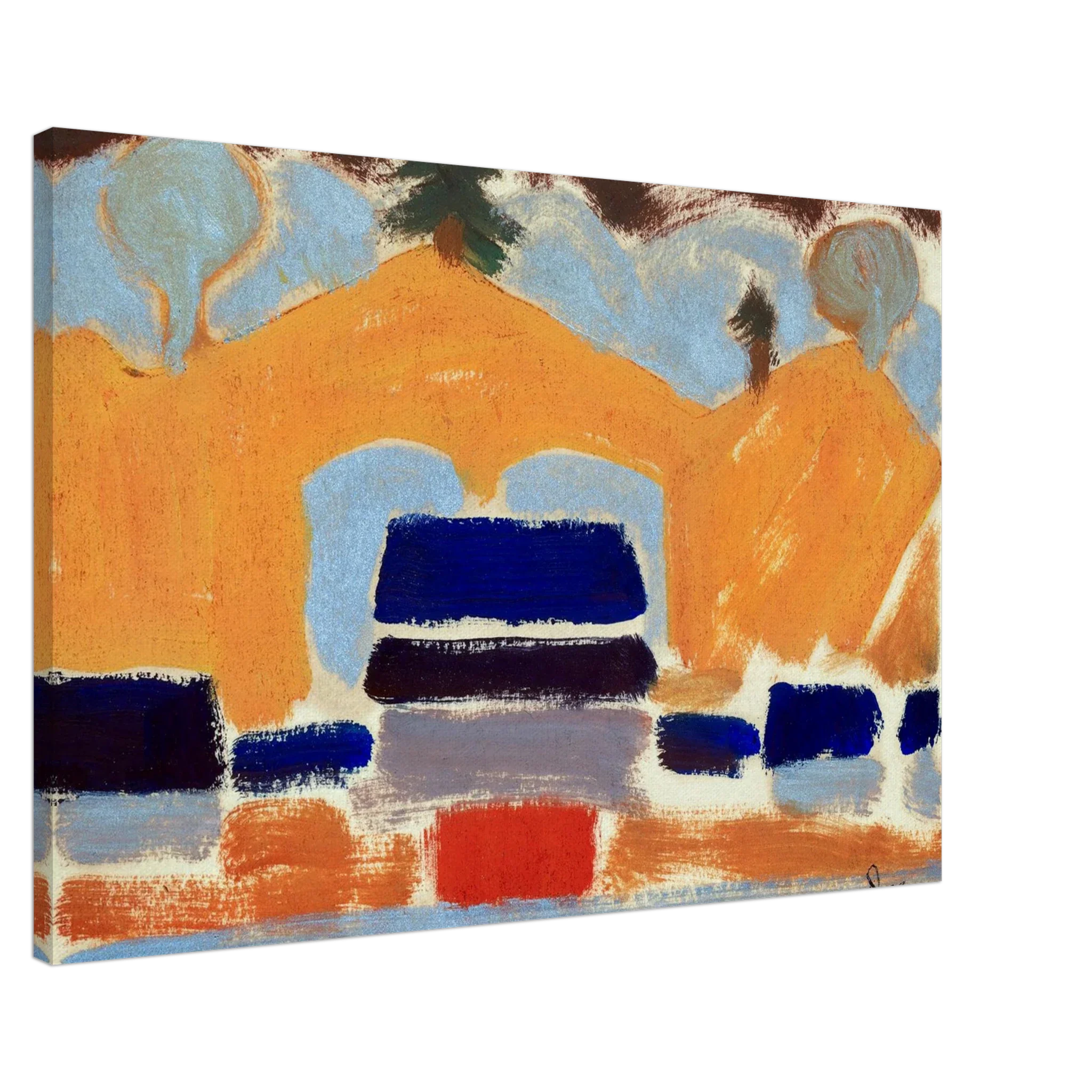 Abstract orange and blue canvas wall art print featured in the Kzara Visual canvas prints collection
