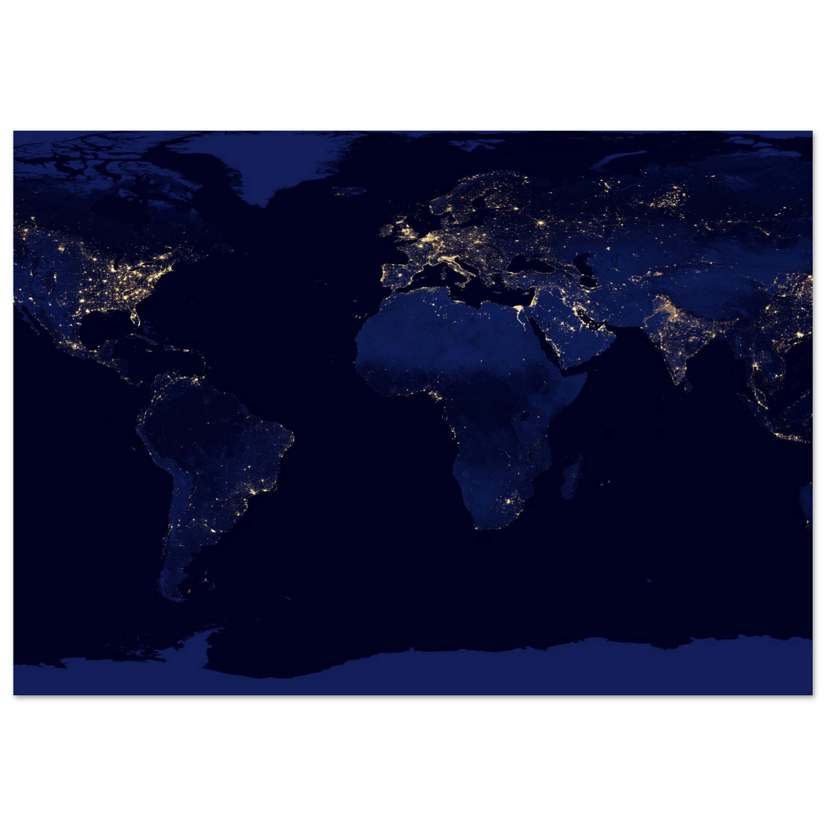 World at Night Map Poster - Premium Semi-Glossy Paper Print for Global Decor