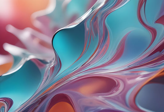 Abstract flow of teal and blue shapes blending together with soft curves and reflections
