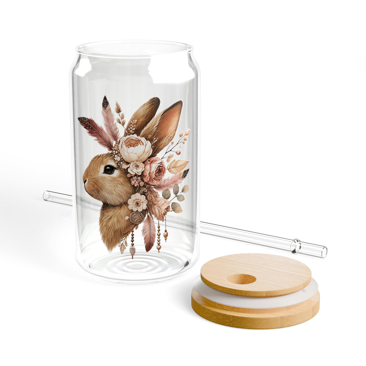Sipper Glass Rabbit Lover Gift Boho Drinkware Cottagecore Kitchen Cup Spring Picnic Present For Her Easter Basket Housewarming Gift Nature