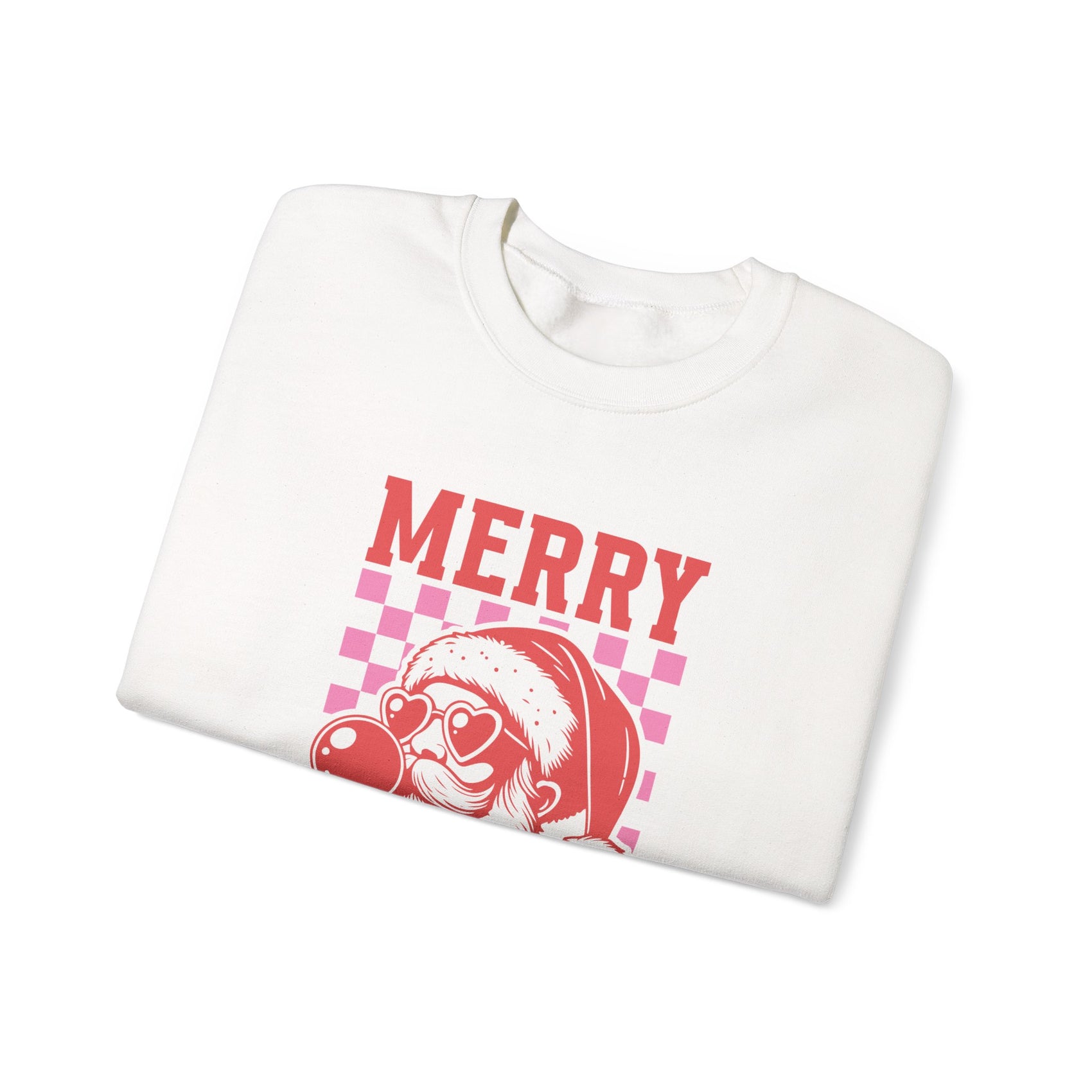 Merry Christmas Sweatshirt Gift For Wife Retro Santa Graphic Holiday Present For Sister Trendy Checkerboard Pullover Cute Winter Top For Mom