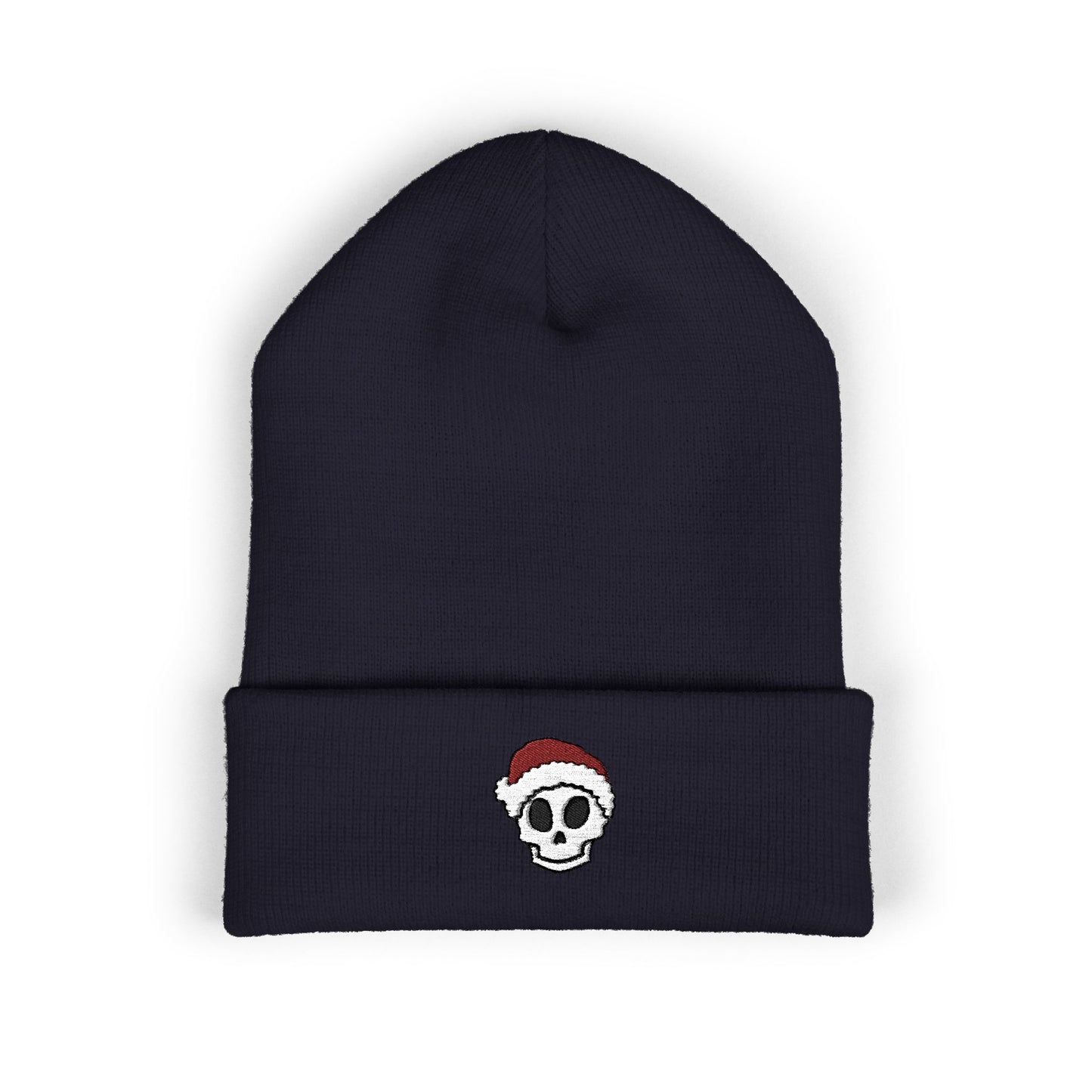 Embroidered Skull Santa Beanie Gift For Sister Christmas Cuffed Hat Present For Brother Gothic Winter Accessory Cozy Unisex Streetwear Style