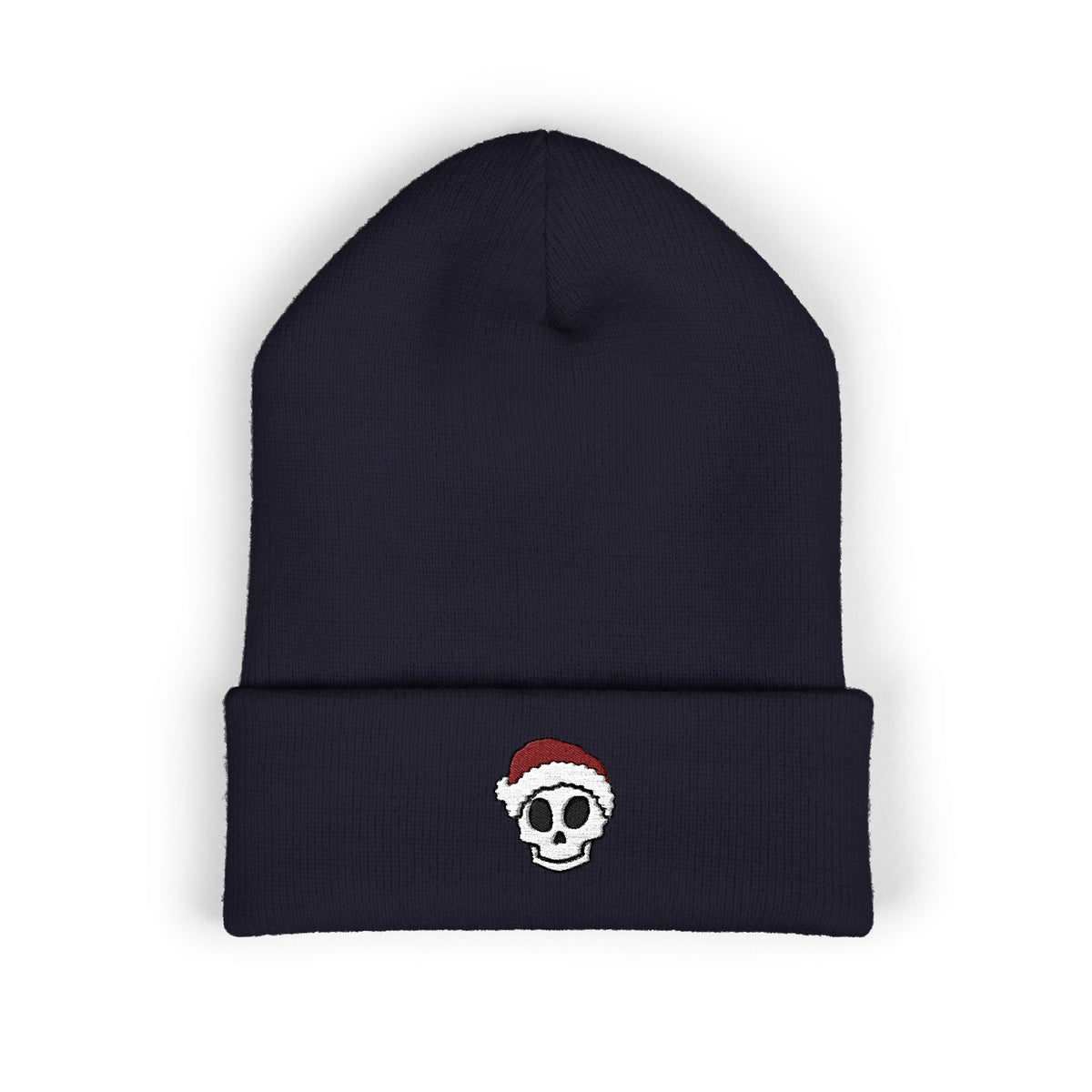 Embroidered Skull Santa Beanie Gift For Sister Christmas Cuffed Hat Present For Brother Gothic Winter Accessory Cozy Unisex Streetwear Style