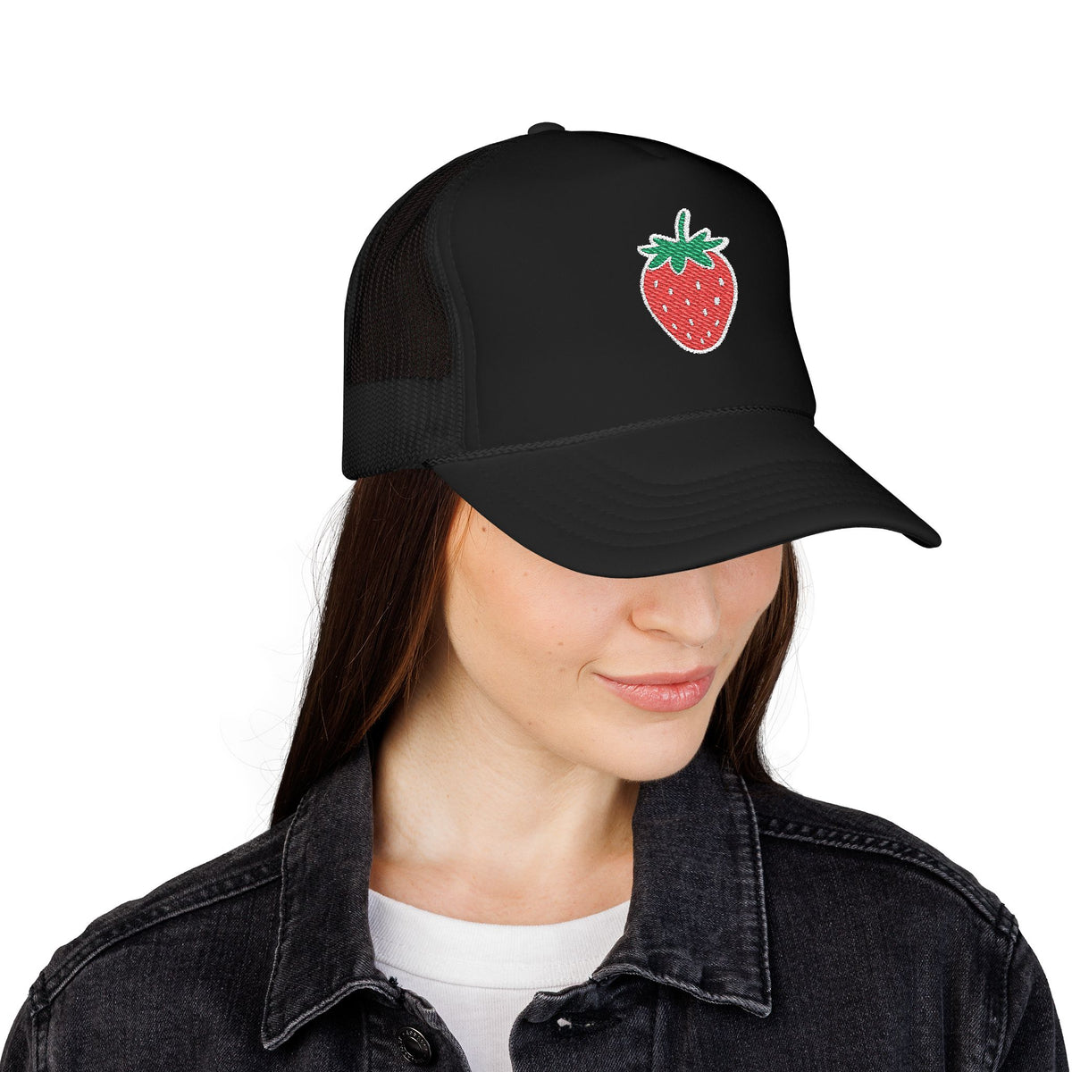 Strawberry Trucker Hat Cute Embroidered Cap Aesthetic Fruit Hat Gift For Her Summer Outfit Trendy Mesh Cap Streetwear Style