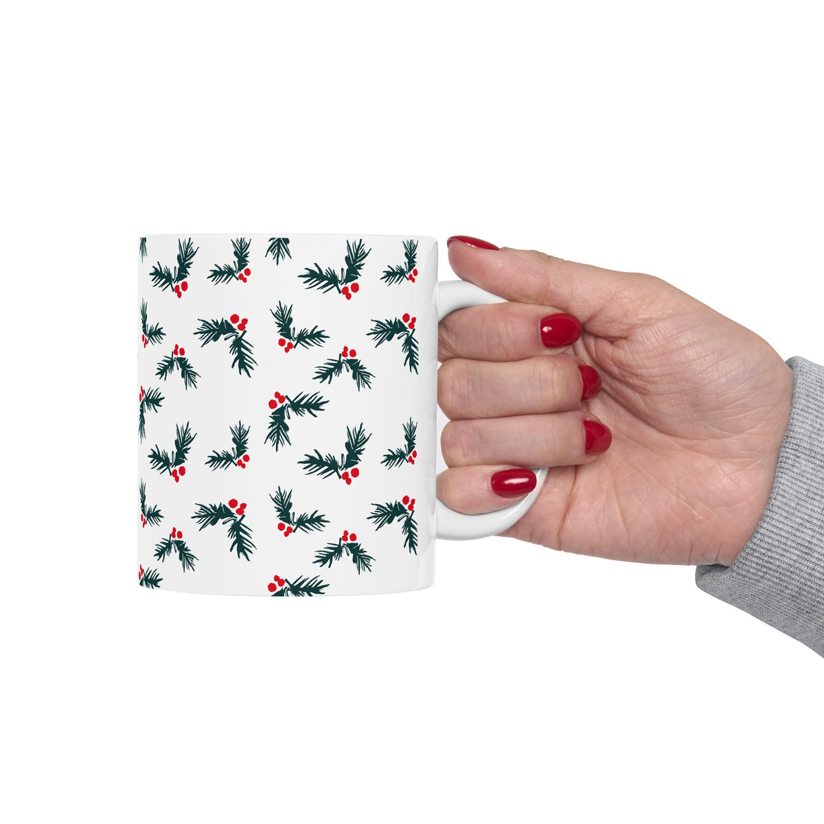 Pattern Christmas Mug Gift For Mom Evergreen Coffee Cup Present For Sister Holly Berry Ceramic Drinkware