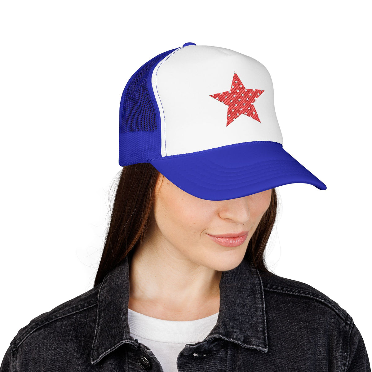 Fourth Of July Embroidered Red Star Hat Patriotic Trucker Cap Memorial Day Outfit USA Travel Souvenir USA Expat Gift Beach Day Cap Cute Vibe