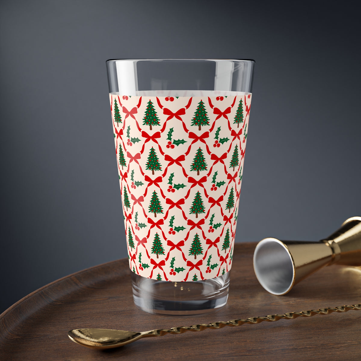 Christmas Tree Mixing Glass Gift For Couple Holiday Cocktail Cup Present For Friends Holly Bow Barware Festive Winter Drink Vessel Keepsake