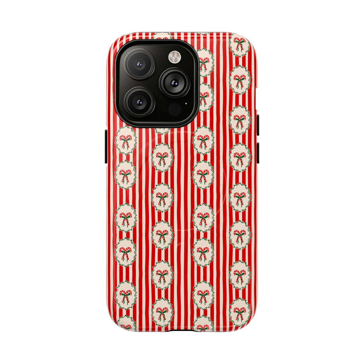Christmas Candy Cane Phone Case For Sister Magnetic iPhone Cover Holiday Stripe Wreath Design Tough Protective Accessory For Niece Gift