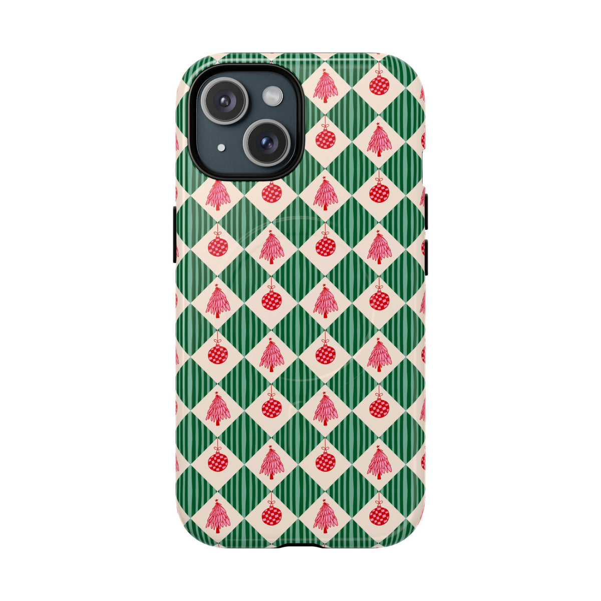 Christmas Ornament Phone Case Gift For Sister Magnetic iPhone Cover Holiday Harlequin Pattern Tough Protective Winter Accessory Style Charm