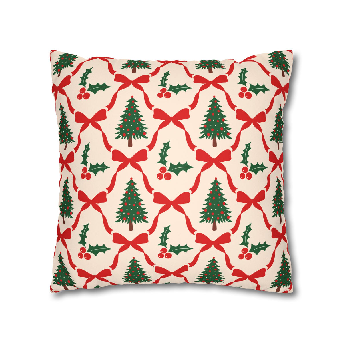 Christmas Tree Pillowcase Gift For Mom Holiday Cushion Cover Present For Sister Red Bow Faux Suede Winter Home Decor Cozy Sofa Accent Style