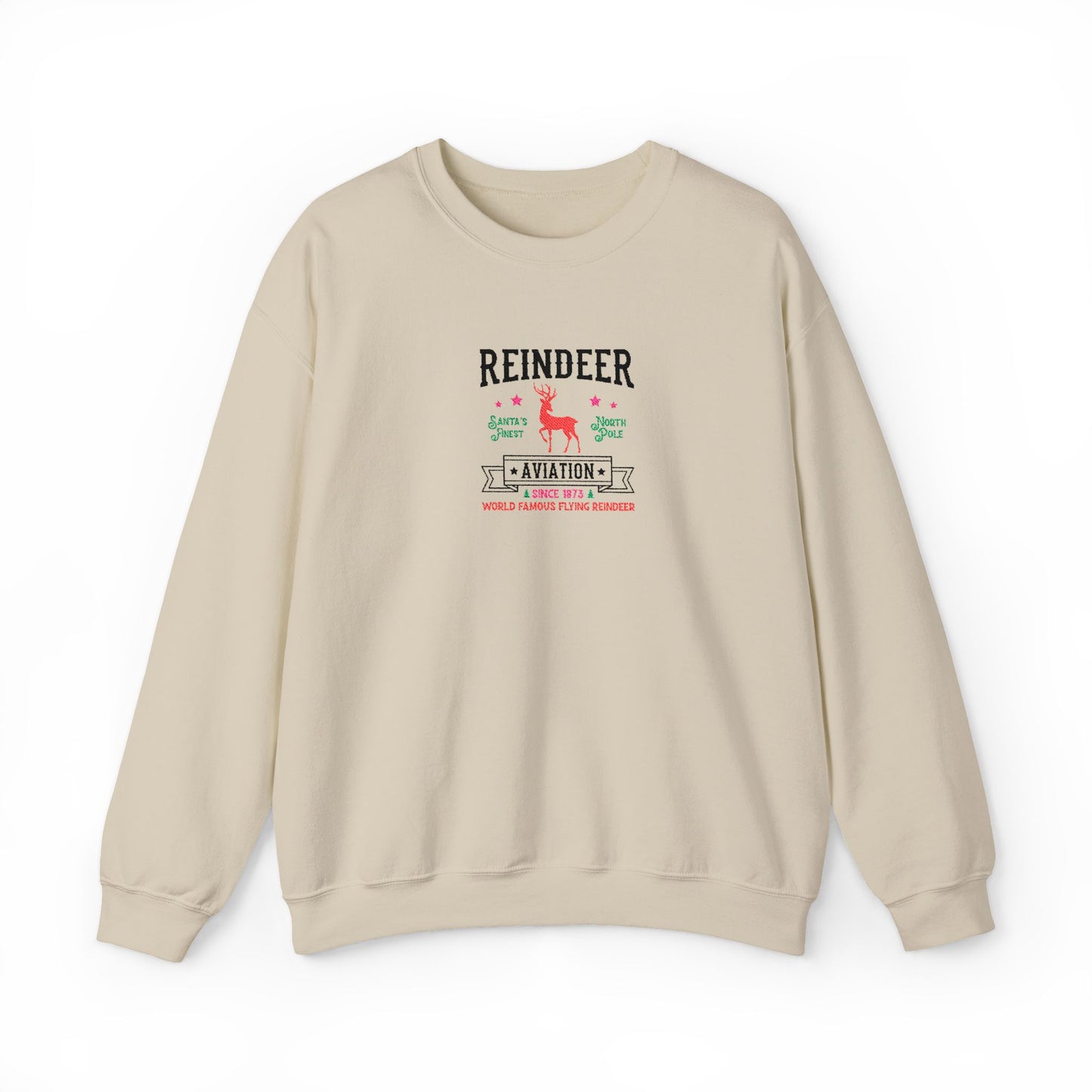Vintage Reindeer Sweatshirt Retro Christmas Crewneck Embroidered Holiday Pullover North Pole Winter Gift For Her Cozy Seasonal Jumper Xmas