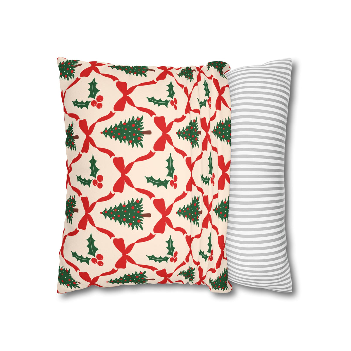 Christmas Tree Pillowcase Gift For Mom Holiday Cushion Cover Present For Sister Red Bow Faux Suede Winter Home Decor Cozy Sofa Accent Style