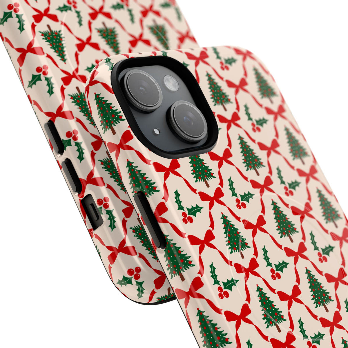 Christmas Tree Phone Case Gift For Sister Magnetic iPhone Cover Holiday Bow Pattern Tough Protective Accessory Winter Style Charm For Her