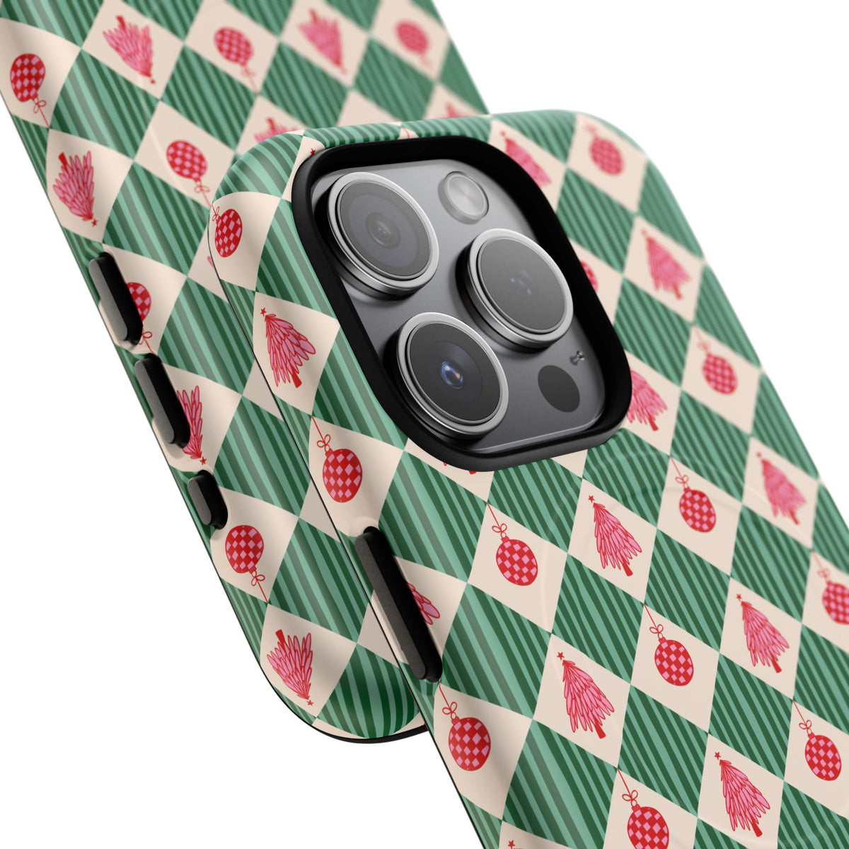 Christmas Ornament Phone Case Gift For Sister Magnetic iPhone Cover Holiday Harlequin Pattern Tough Protective Winter Accessory Style Charm