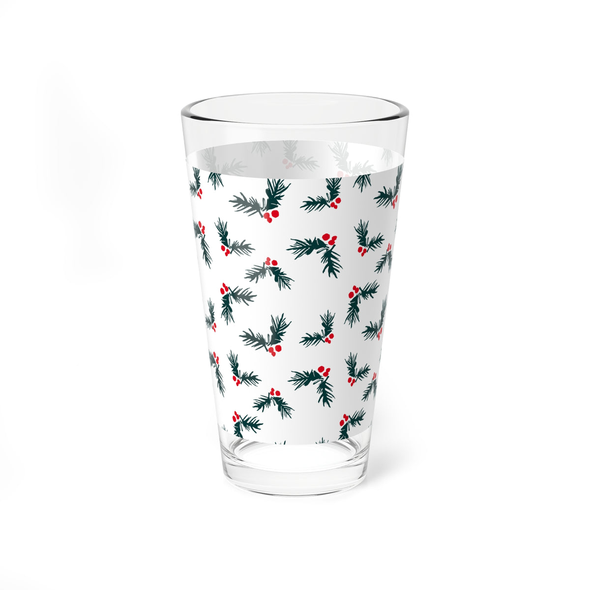 Holly Sprig Pint Glass Brother Gift Sister Present Holiday Barware Seasonal Mixer Cup Winter Table Accent Decor Charm Drinkware Entertaining