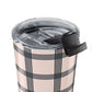 Gingham Tumbler For Business Woman Gift, Mug Beige Black Plaid Drinking Cup For The Minimalist, Portable Drinkware Minimalist Checkered