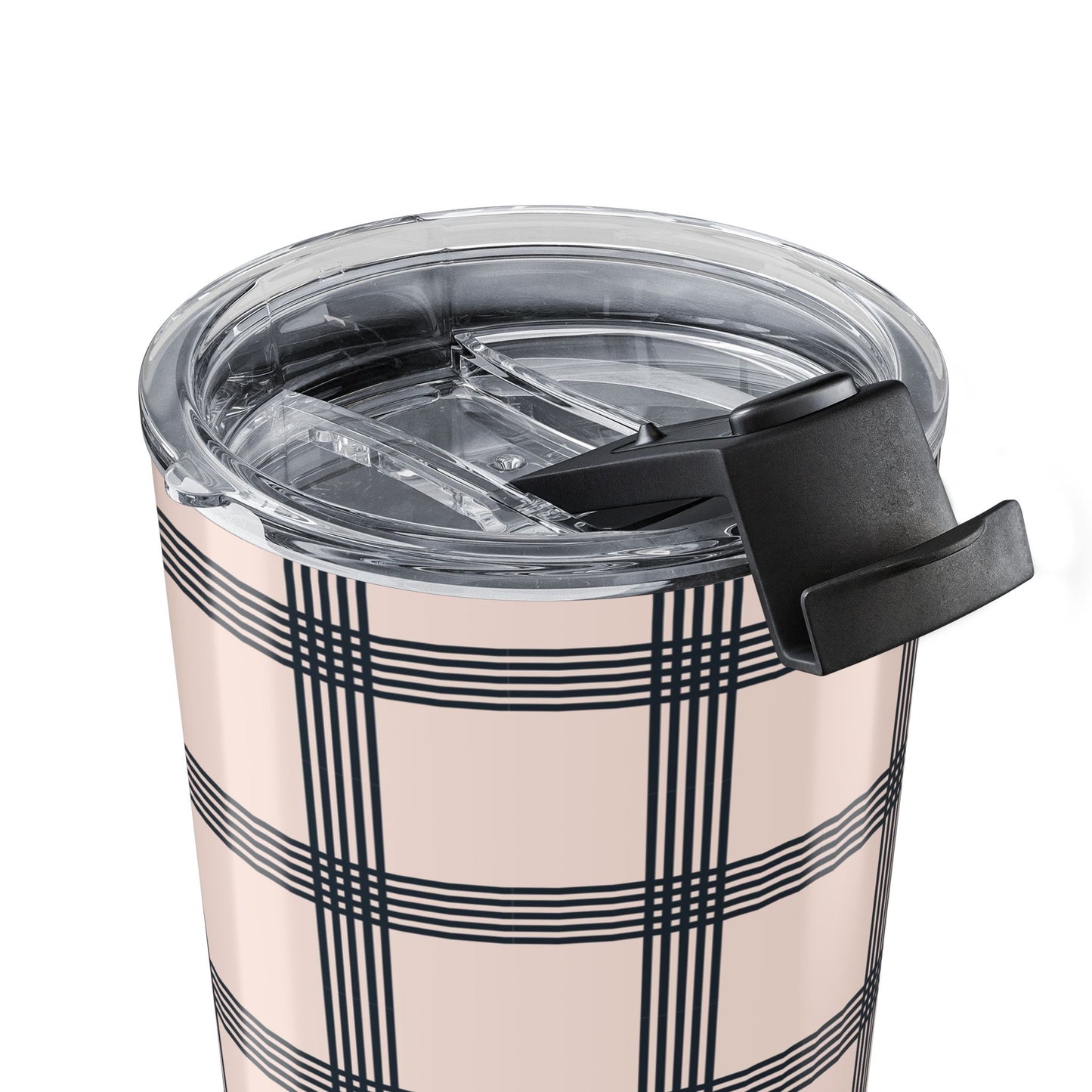 Gingham Tumbler For Business Woman Gift, Mug Beige Black Plaid Drinking Cup For The Minimalist, Portable Drinkware Minimalist Checkered