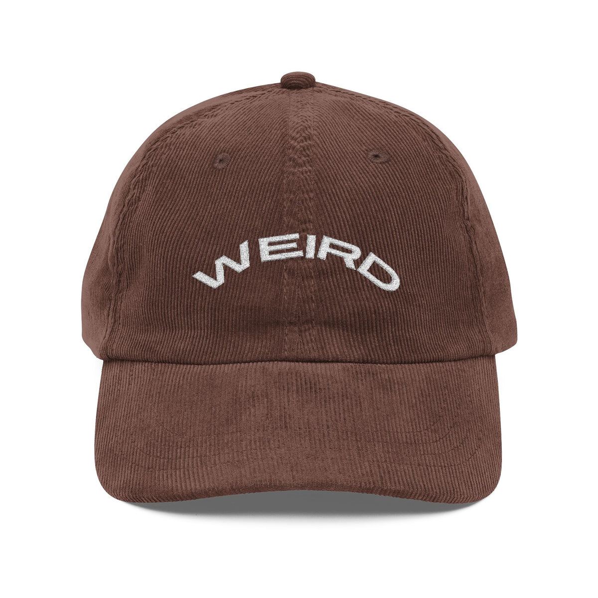 Embroidered Hat Gift For Him Minimal Text Brown Corduroy Cap Bold Statement Streetwear Aesthetic Outfit Casual Everyday Wear Unique Gift Idea