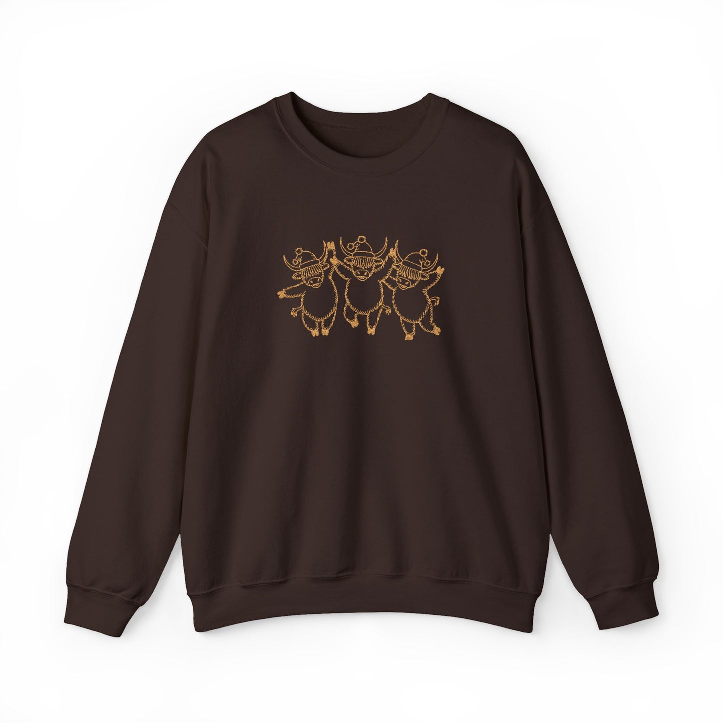 Highland Cow Christmas Sweatshirt Embroidered Holiday Pullover Scotland Christmas Top Cute Winter Crewneck Scottish Cow Gift Festive Apparel