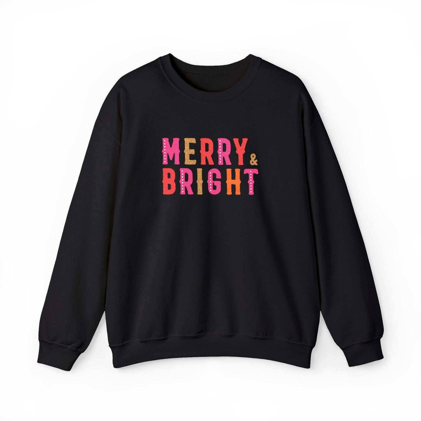 Merry & Bright Embroidered Christmas Sweatshirt For Women Cozy Holiday Crewneck Sister Cute Festive Pullover Winter Gift Christmas Outfit