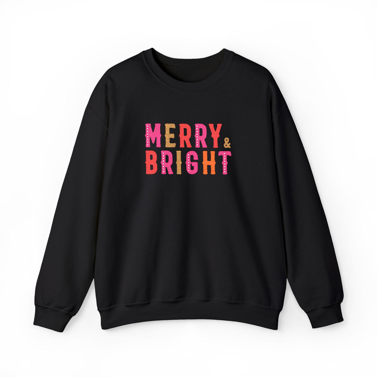 Merry & Bright Embroidered Christmas Sweatshirt For Women Cozy Holiday Crewneck Sister Cute Festive Pullover Winter Gift Christmas Outfit