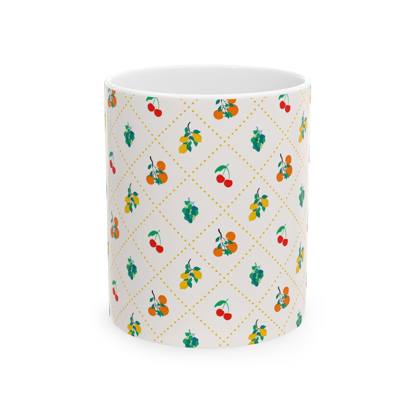 Bright Fruit Ceramic Mug Cherry Orange Leaf Kitchen Coffee Tea Cup Dishwasher Microwave Safe Summer Morning Breakfast Gift Fun Retro