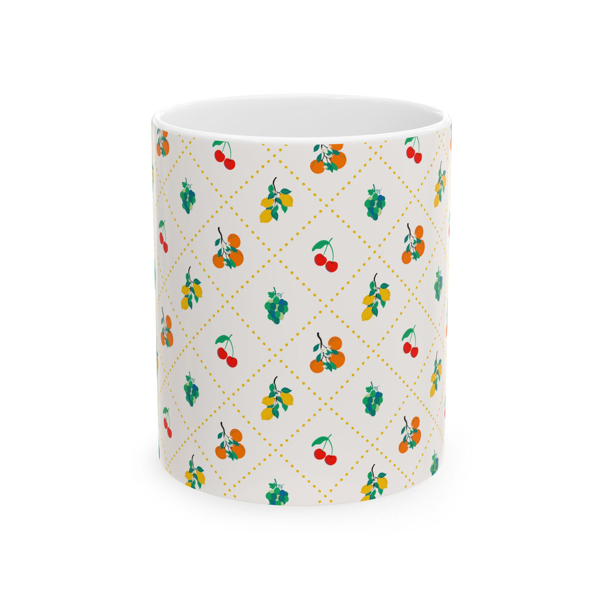 Bright Fruit Ceramic Mug Cherry Orange Leaf Kitchen Coffee Tea Cup Dishwasher Microwave Safe Summer Morning Breakfast Gift Fun Retro
