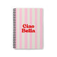 Cute Pink Stripe Journal for Women Ciao Bella Journal Pink Red Stationery Girly Travel Journal Stylish School Notebook Gift For Traveler