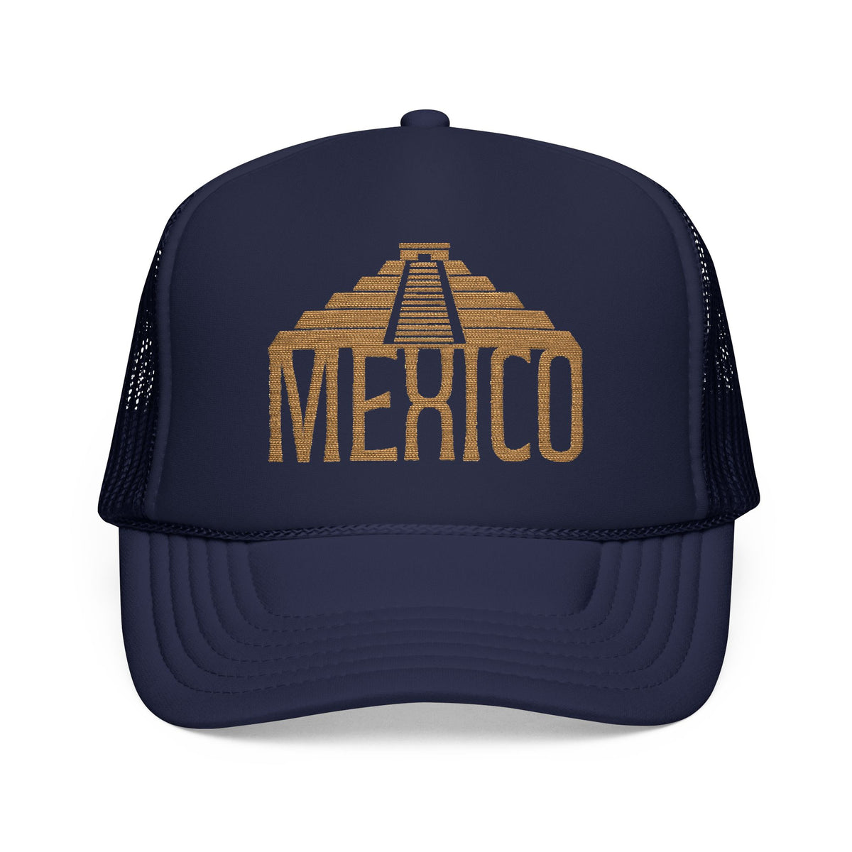 Embroidered Mexico Hat Gift For Travelers Cap Pyramid Embroidered Hat For Mexico Lovers Gift Golden Trucker Foam Mesh Cap Mexico Travel Gift