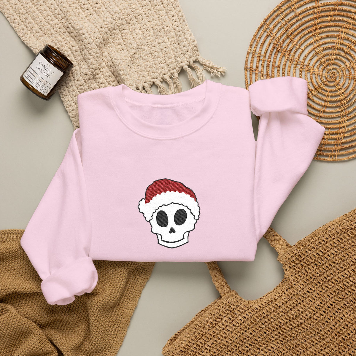 Embroidered Crewneck Christmas Sweatshirt Skeleton Jumper Santa Clause Embroidery Crewneck Skeleton Sweatshirt, Cute Holiday Jumper Xmas