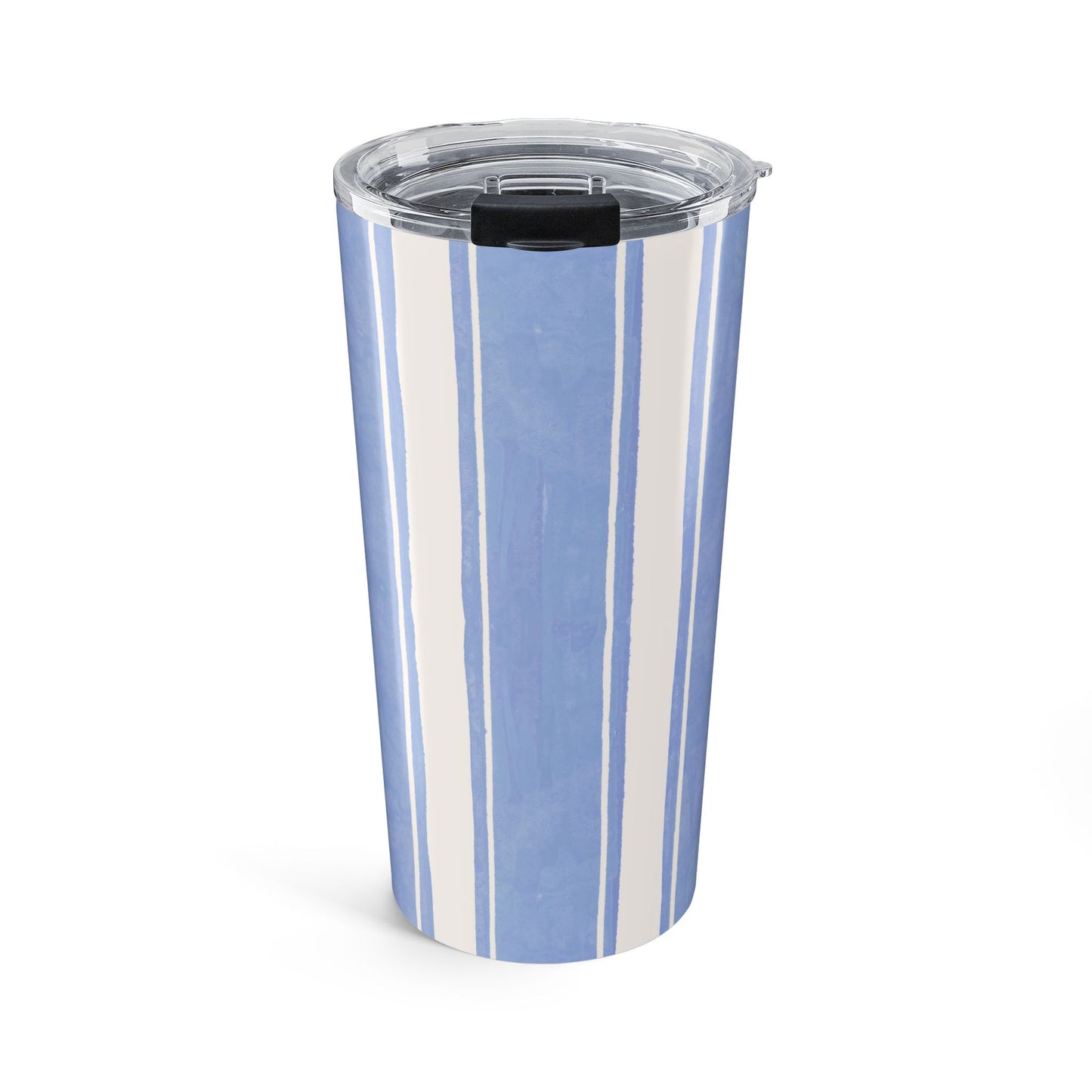 Blue Striped Coastal Tumbler for Beach Lovers Nautical Travel Mug Summer Vacation Gift Ocean Inspired Coffee Cup Gift For Her Birthday