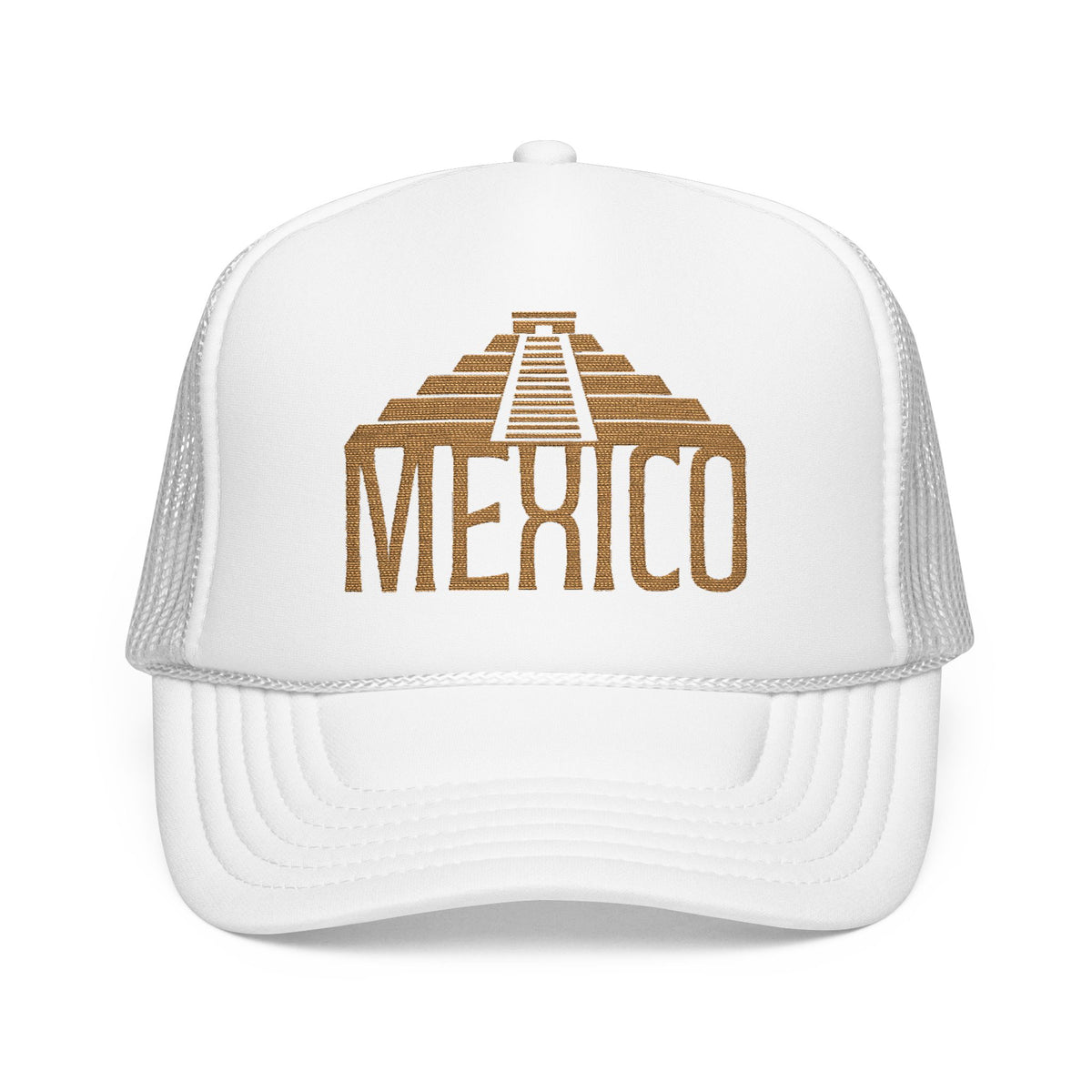 Embroidered Mexico Hat Gift For Travelers Cap Pyramid Embroidered Hat For Mexico Lovers Gift Golden Trucker Foam Mesh Cap Mexico Travel Gift