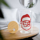 Santa Face Glass Cup Gift For Best Friend Christmas Iced Coffee Tumbler Present For Sister Bamboo Lid Drinkware Cute Winter Daily Style
