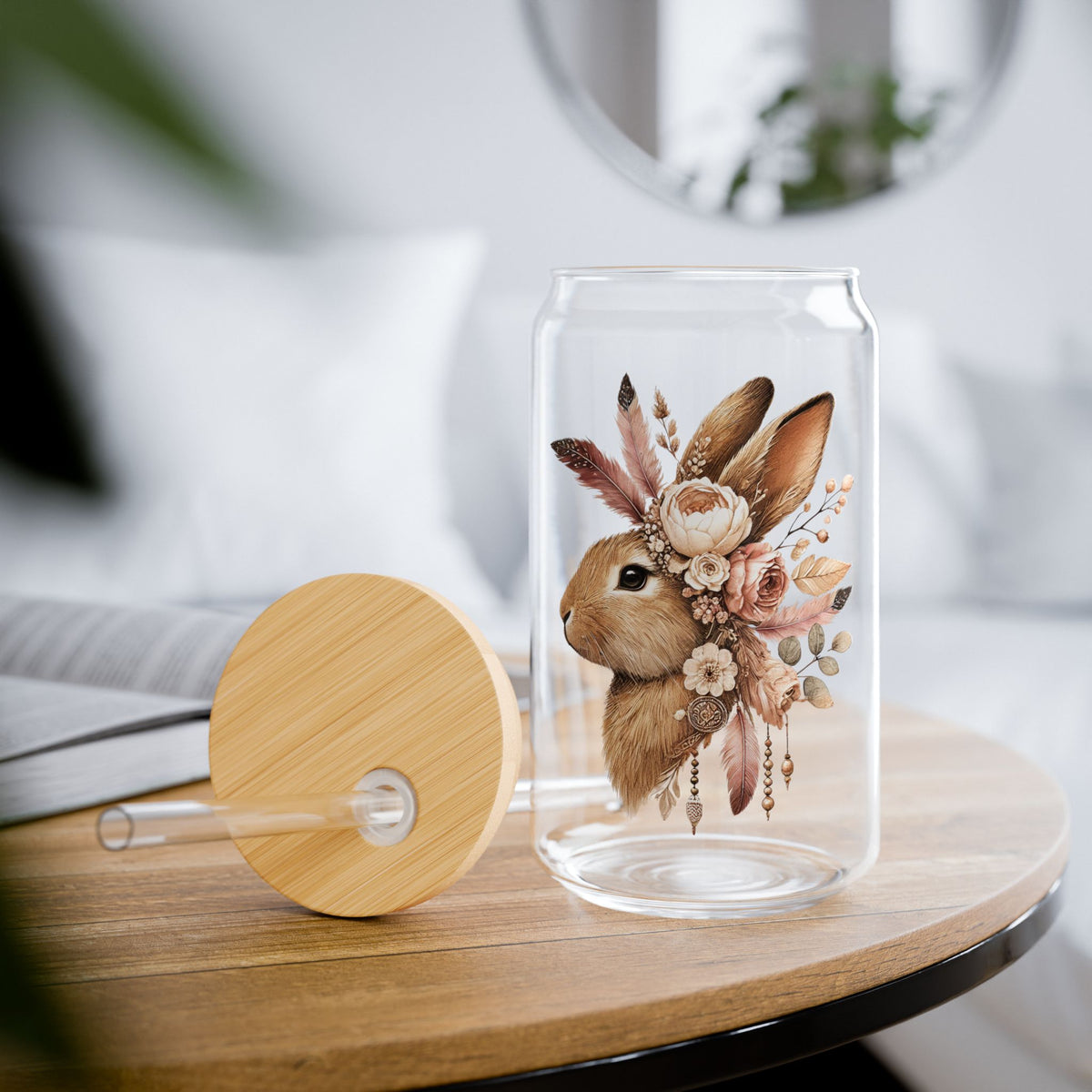 Sipper Glass Rabbit Lover Gift Boho Drinkware Cottagecore Kitchen Cup Spring Picnic Present For Her Easter Basket Housewarming Gift Nature