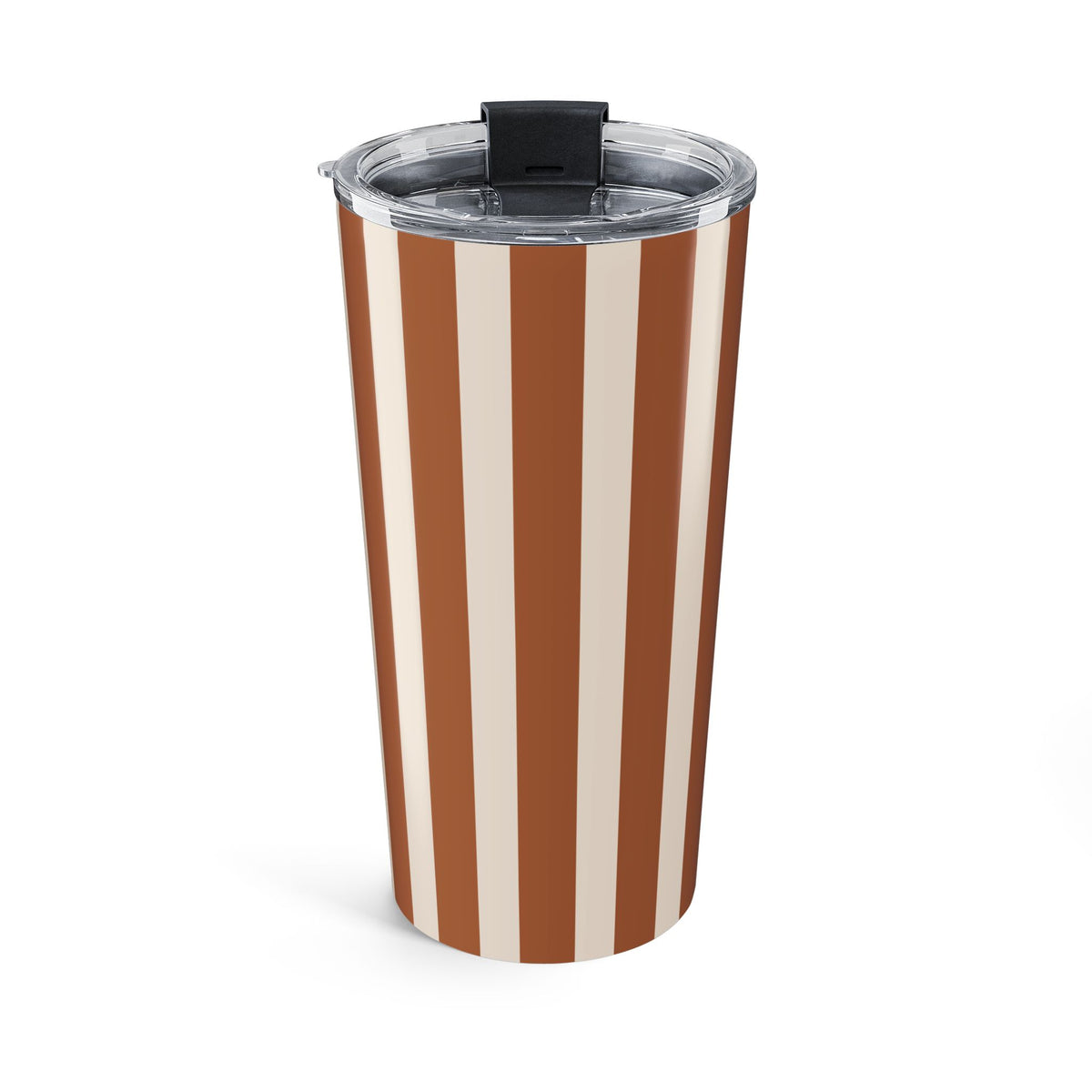 Striped Tumbler Gift For Coffee Lover Brown Travel Cup Office Drinkware Present Retro Mug Commuter Essential Neutral Kitchen Style Cup Her