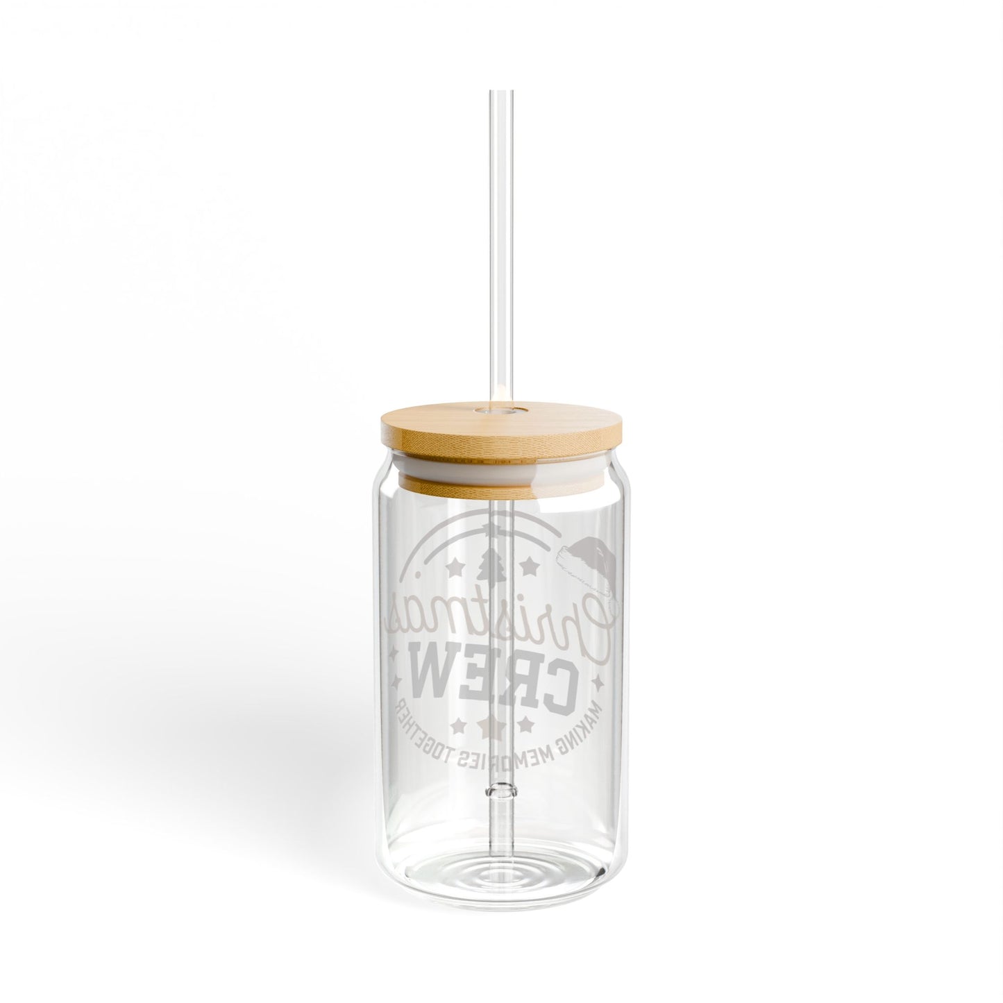 Christmas Crew Glass Cup Gift For Sister Holiday Sipper With Bamboo Lid Festive Drinkware Present For Best Friend Family Party Style Charm