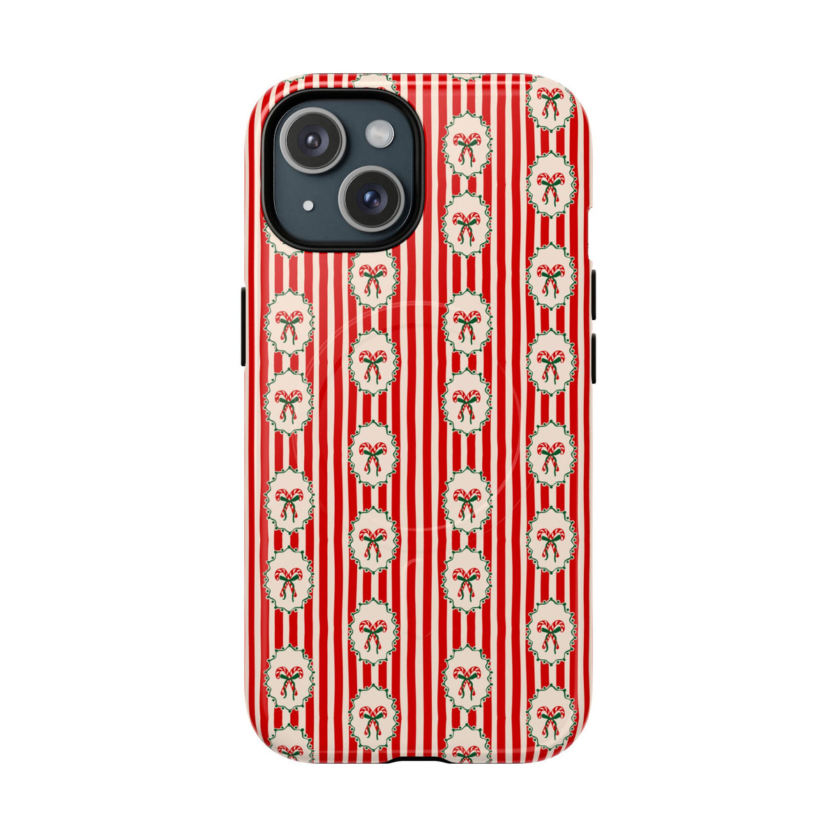 Christmas Candy Cane Phone Case For Sister Magnetic iPhone Cover Holiday Stripe Wreath Design Tough Protective Accessory For Niece Gift