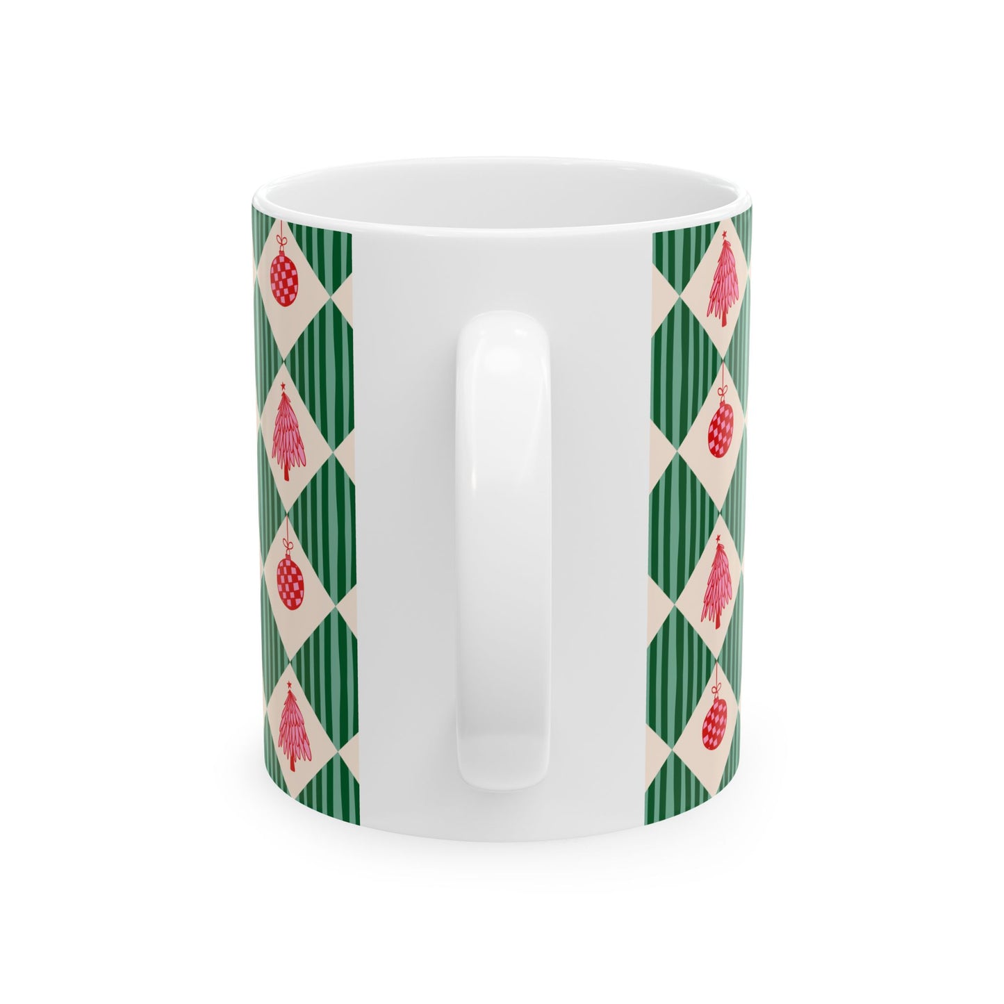 Pattern Christmas Mug Gift For Mom Vintage Harlequin Coffee Cup Present For Sister Retro Ceramic Holiday Drinkware