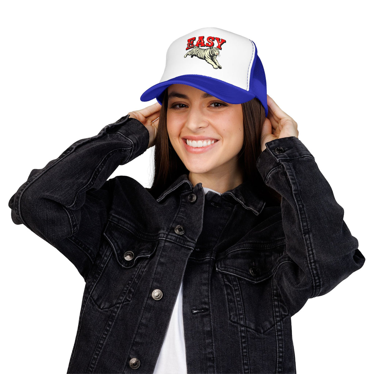 Easy Tiger Trucker Hat For Men White Animal Cap Gift For  Mom Tiger Lover Retro Sport Hat Casual Summer Outfit Cap for Sister
