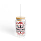 Family Christmas Glass Cup Gift For Mom Holiday Iced Coffee Tumbler Present For Grandma Bamboo Lid Sipper Festive Memory Drinkware Style