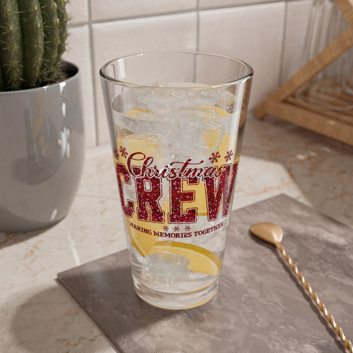 Christmas Crew Mixing Glass Gift For Best Friend Holiday Cocktail Tumbler Present For Roommate Festive Drinkware Memory Making Barware Cup