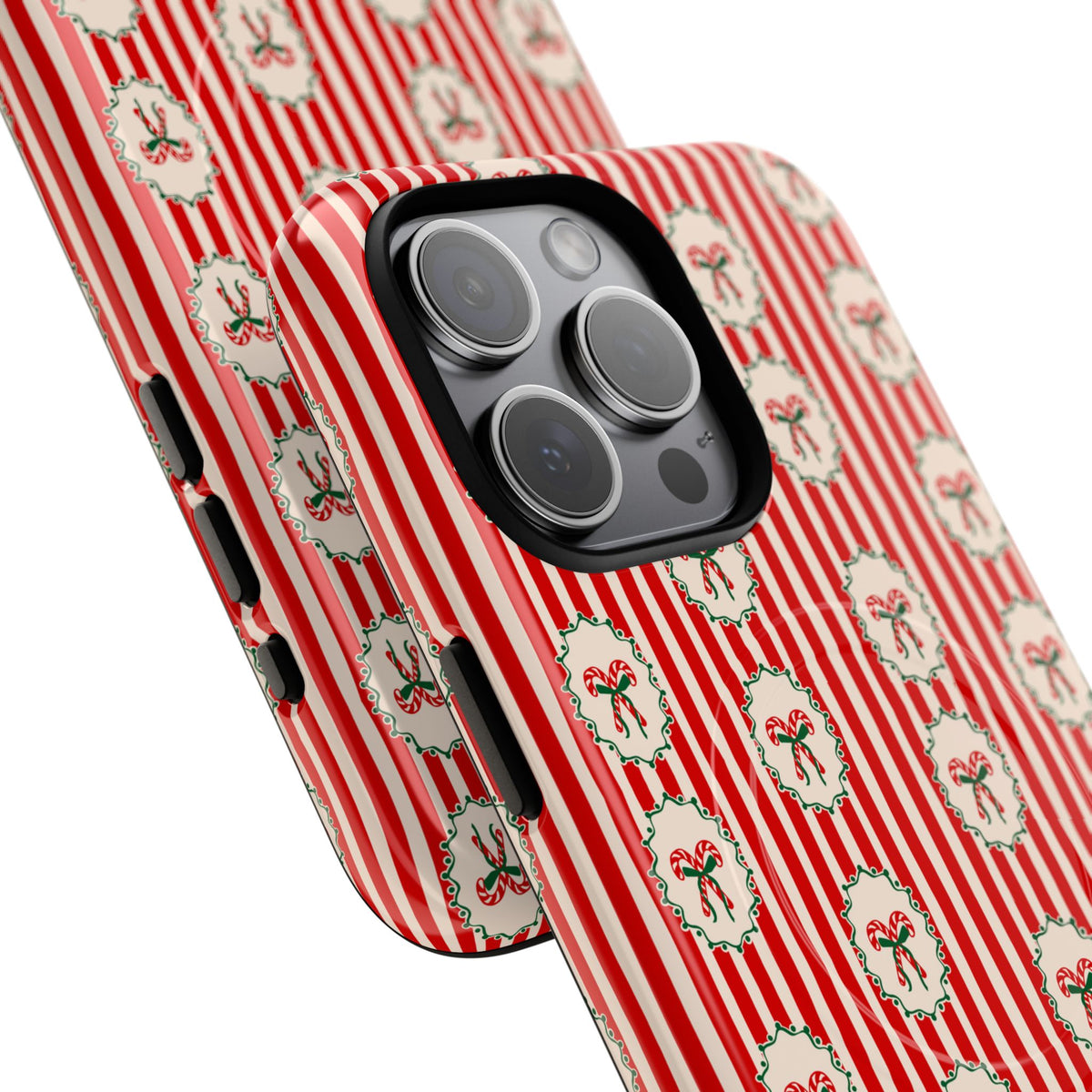 Christmas Candy Cane Phone Case For Sister Magnetic iPhone Cover Holiday Stripe Wreath Design Tough Protective Accessory For Niece Gift