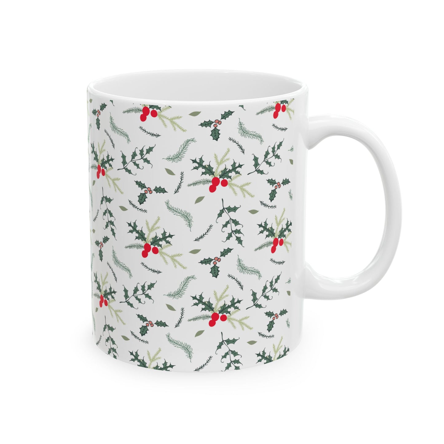 Pattern Christmas Mug Gift For Mom Holly Berry Coffee Cup Present For Sister Winter Drinkware Botanical Ceramic