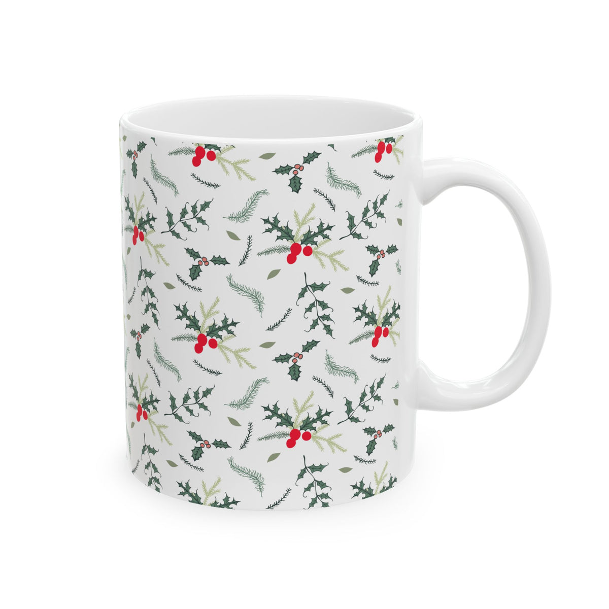 Pattern Christmas Mug Gift For Mom Holly Berry Coffee Cup Present For Sister Winter Drinkware Botanical Ceramic