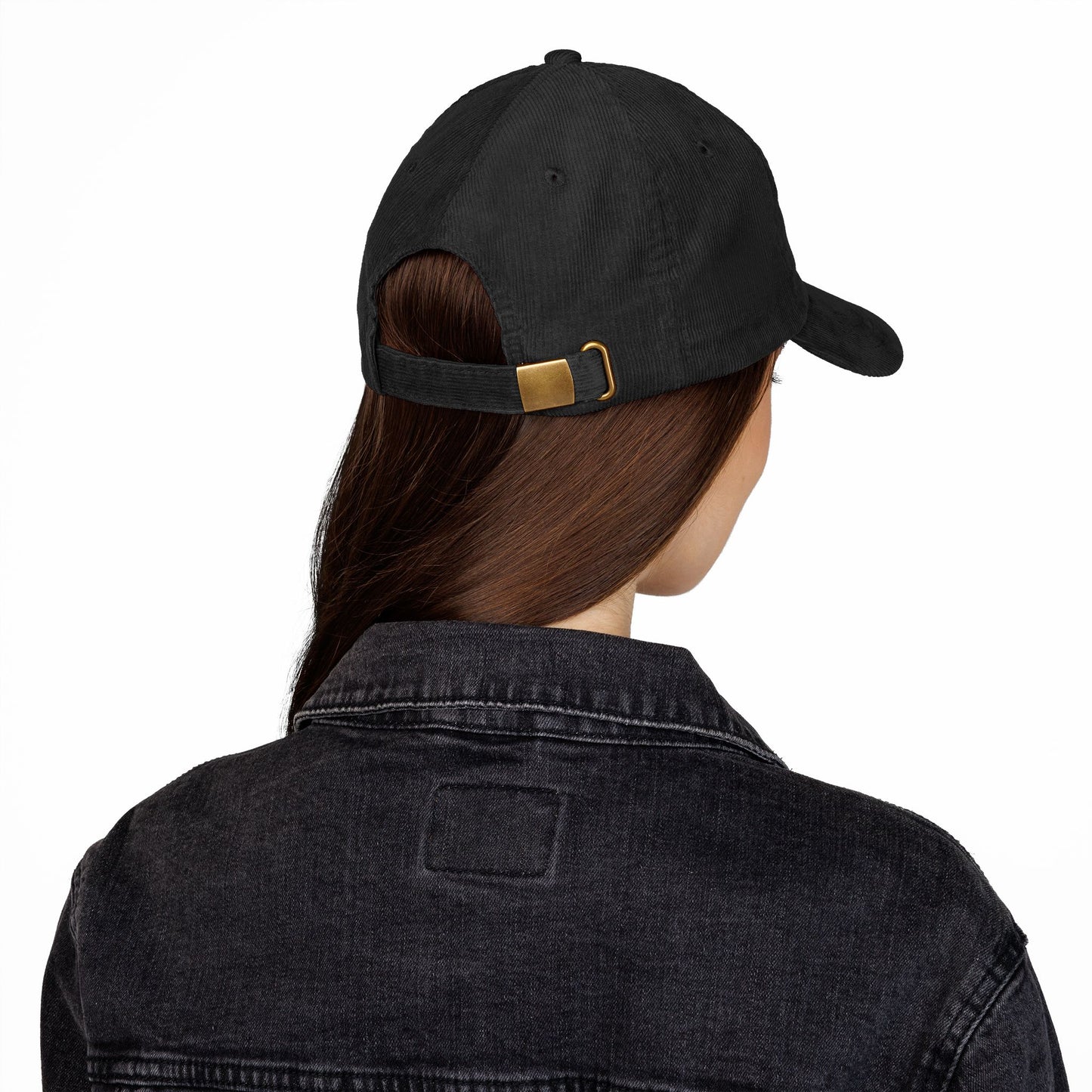 Embroidered Hat Gift For Him Minimal Text Corduroy Cap Bold Statement Streetwear Aesthetic Outfit Casual Everyday Wear Unique Gift Idea