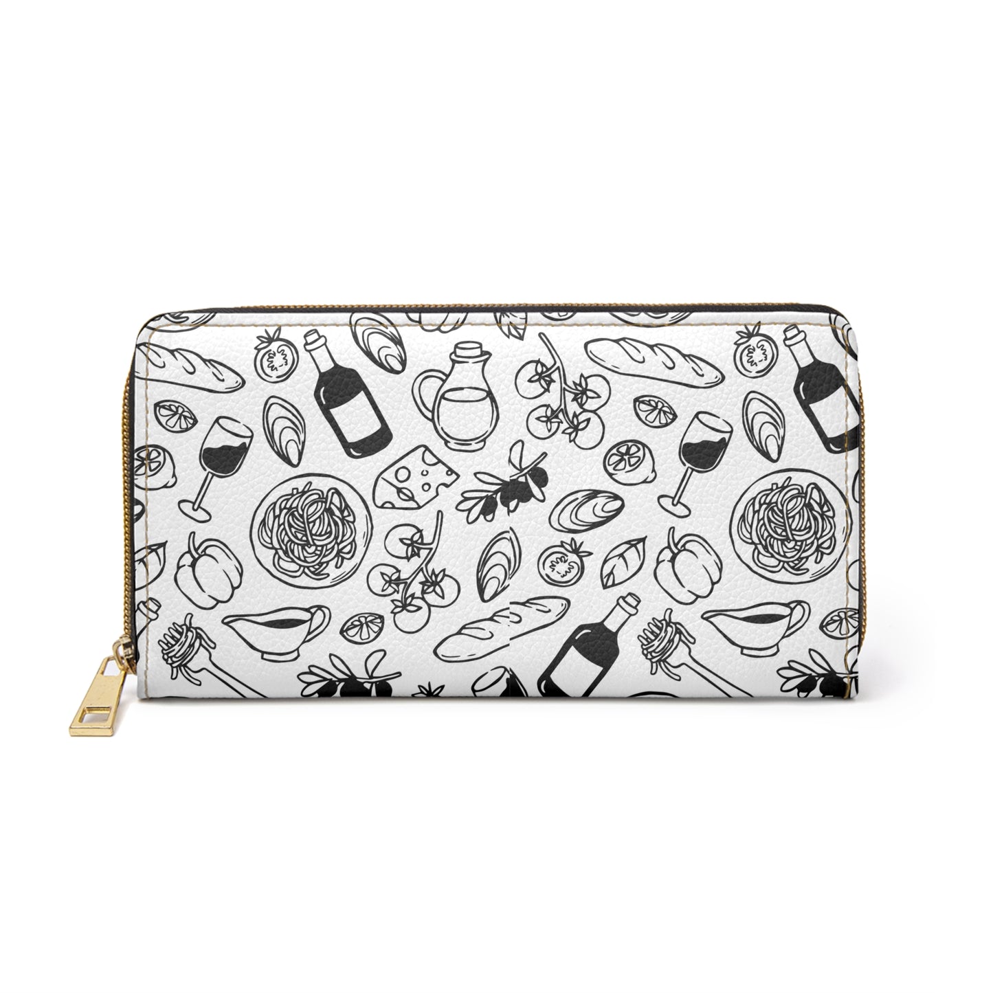 Italy Purse For Chef Gift Italian Pasta Wine Zipper Wallet Italy Travel Purse Bistro Food Illustration Gift For Cook Black White Coin Purse