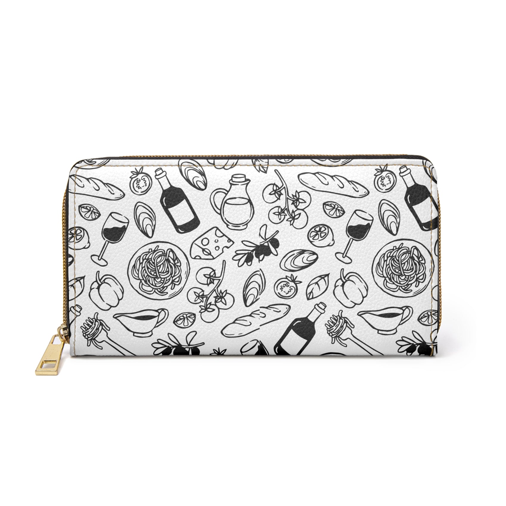 Italy Purse For Chef Gift Italian Pasta Wine Zipper Wallet Italy Travel Purse Bistro Food Illustration Gift For Cook Black White Coin Purse