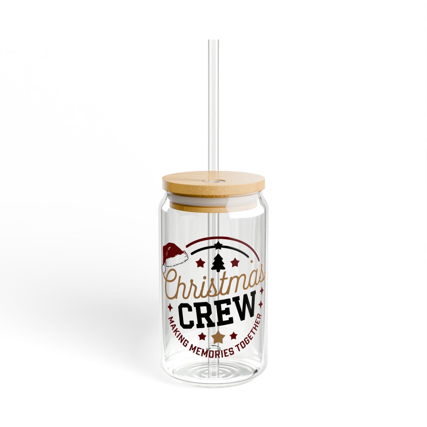 Christmas Crew Glass Cup Gift For Sister Holiday Sipper With Bamboo Lid Festive Drinkware Present For Best Friend Family Party Style Charm