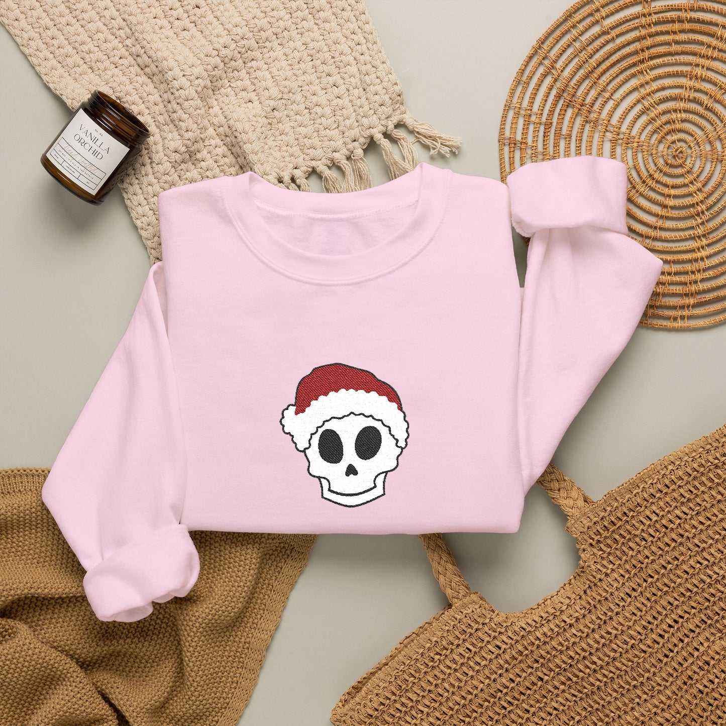 Embroidered Skull Christmas Sweatshirt For Her Goth Holiday Crewneck Gift For Best Friend Alt Winter Pullover For Him Spooky Santa Top Teen