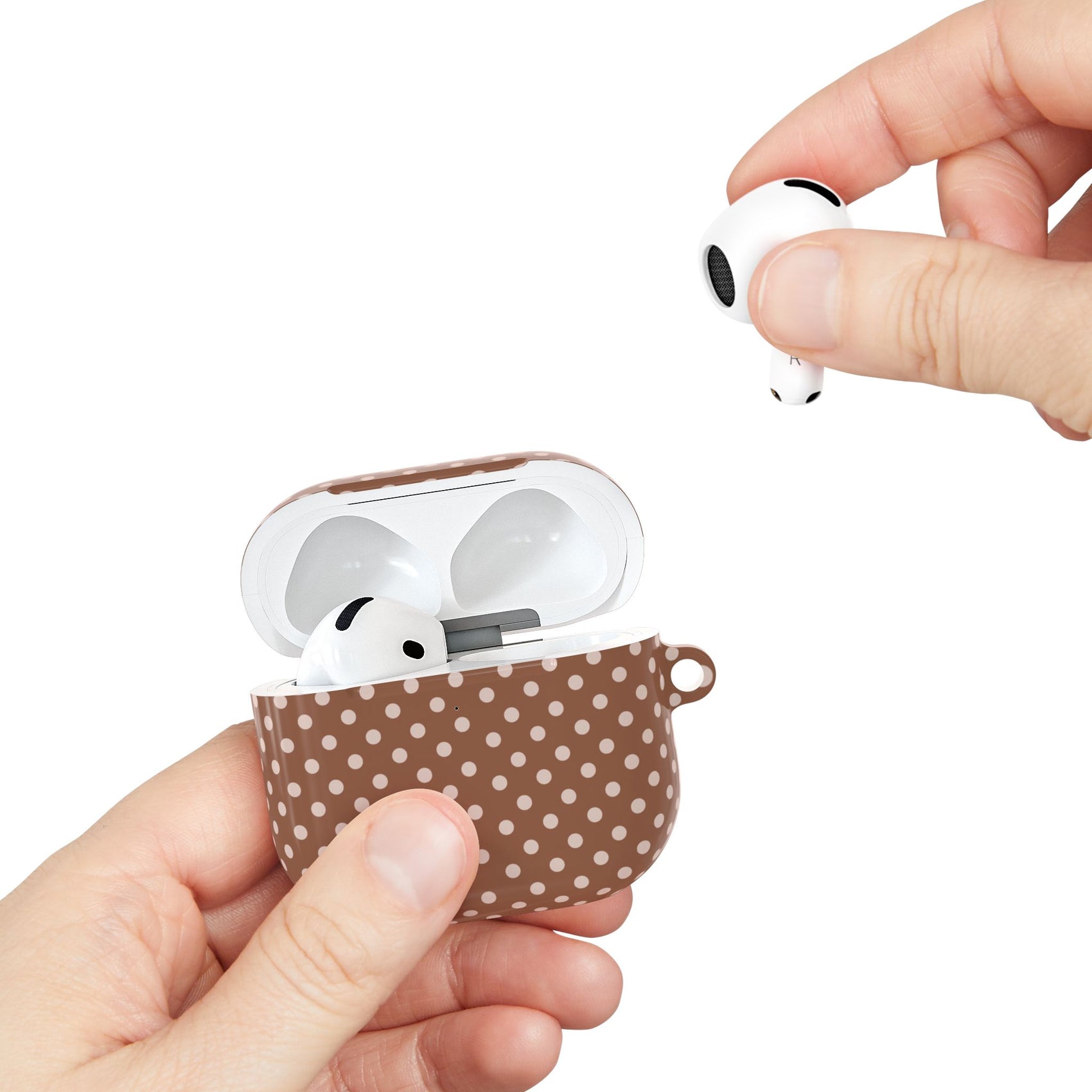 Polka Dot AirPods Case Gift For Girlfriend Neutral Tech Accessory Minimalist Earbud Cover Brown Beige Gadget Gift Cute Protective Shell